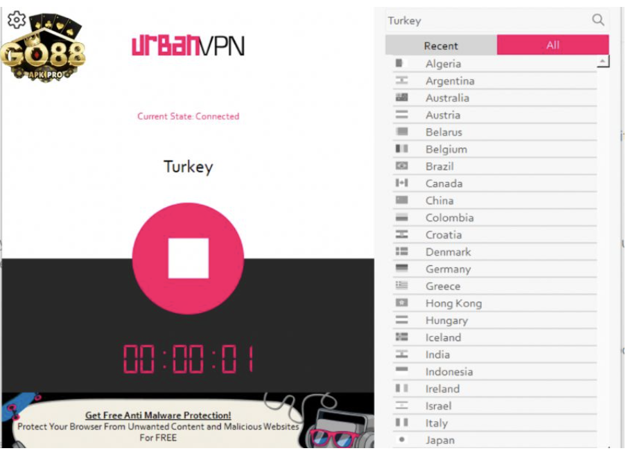Nhấn vào nút “Play" bên trái để tiến hành khởi động ứng dụng VPN