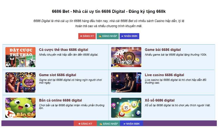 Giao diện đẹp mắt vô cùng dễ sử dụng của nhà cái 6686