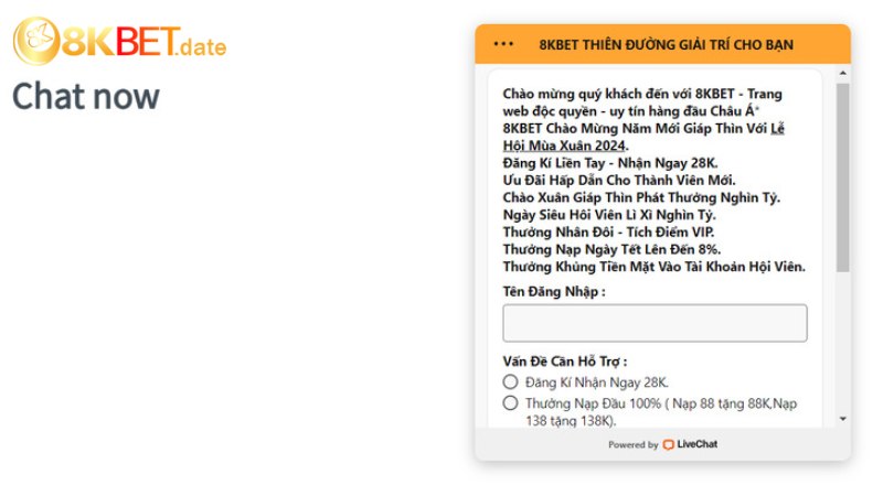 Chat trực tuyến là cách liên hệ 8KBET nhanh nhất được nhiều người lựa chọn