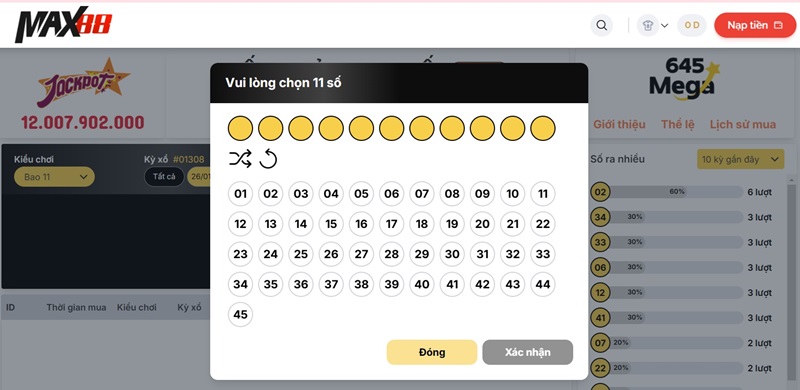 Nhiều loại cược trong xổ số Mega Max88